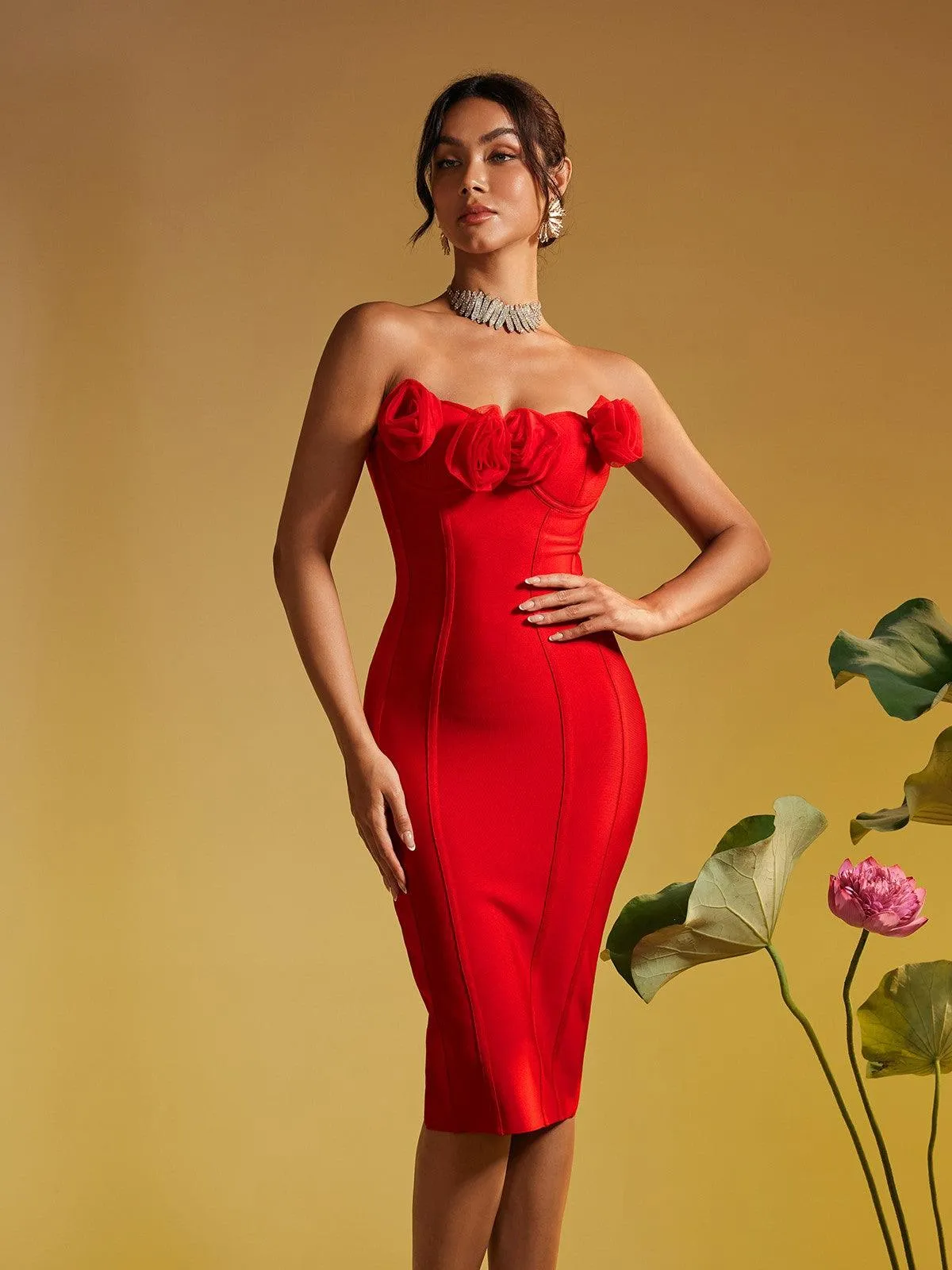 Adlai Strapless Flower Bandage Midi Dress sold by Mew Mews product image thumbnail 5