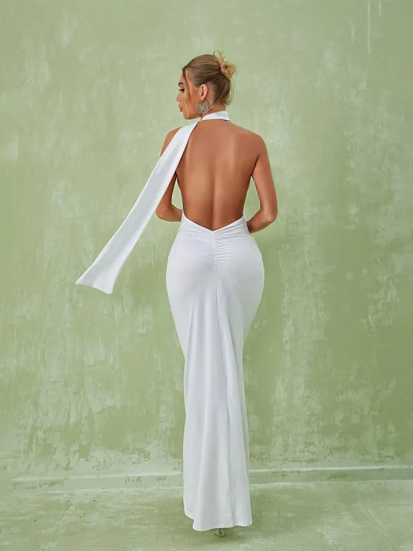 Toula Backless Maxi Dress In White sold by Mew Mews