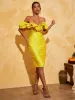 Giselle Jacquard Off Shoulder Midi Dress In Yellow sold by Mew Mews