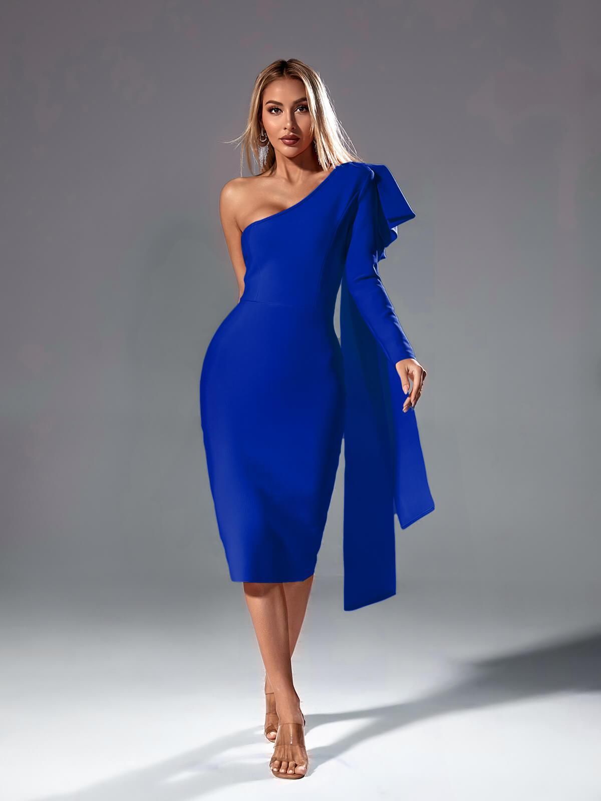 Willow One Shoulder Bandage Midi Dress In Royal Blue sold by Mew Mews product image thumbnail 2