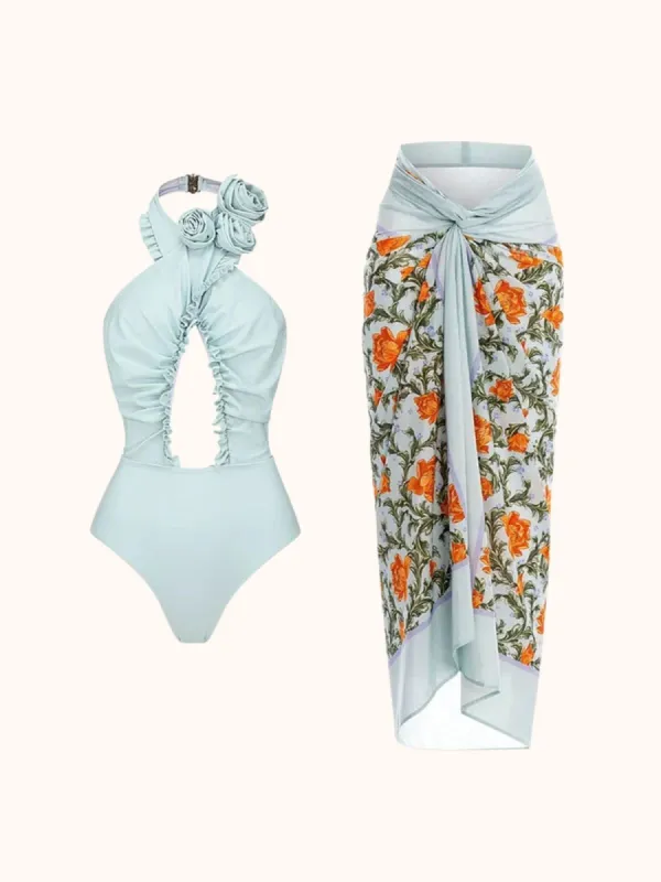 Cally Halterneck Swimwear Two Piece Set In Blue sold by Mew Mews