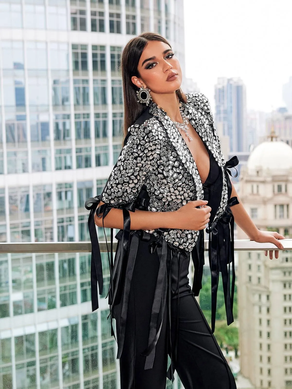 Oswin Rhinestone Bow Blazer sold by Mew Mews product image thumbnail 4