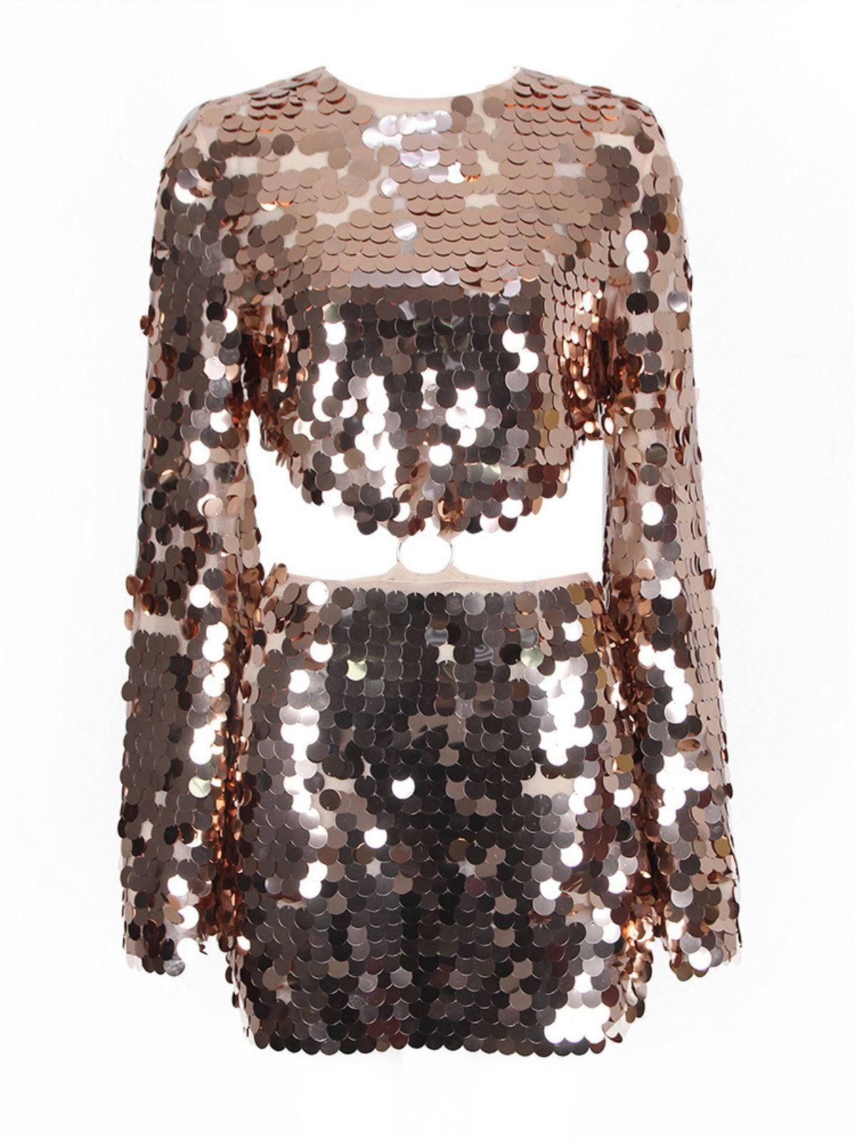 Philippine Long Sleeve Sequin Cutout Mini Dress sold by Mew Mews product image thumbnail 7