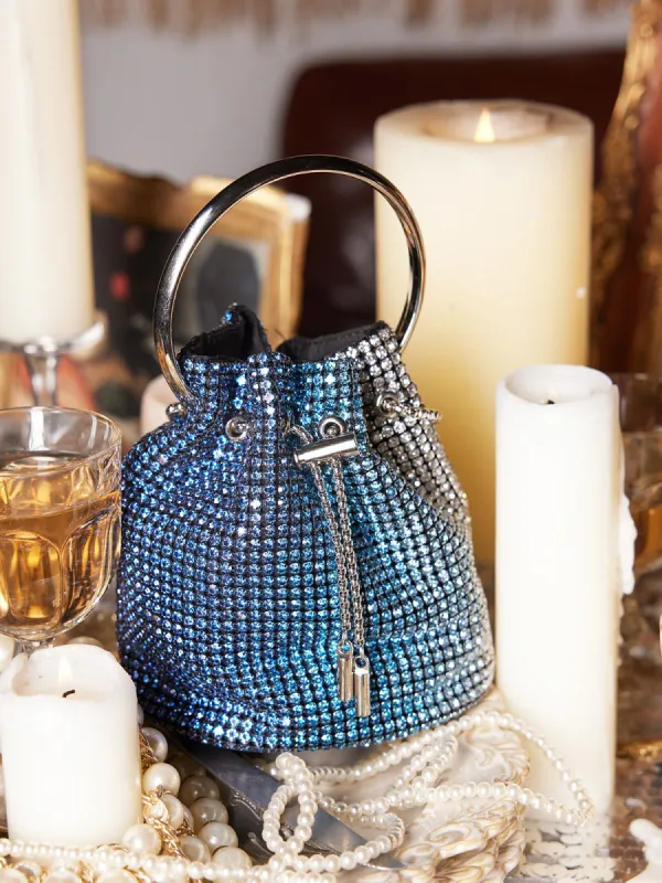 Frederica Rhinestone Bucket Bag In Blue sold by Mew Mews