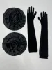 Ceva Camellia Flower Satin Gloves In Black sold by Mew Mews