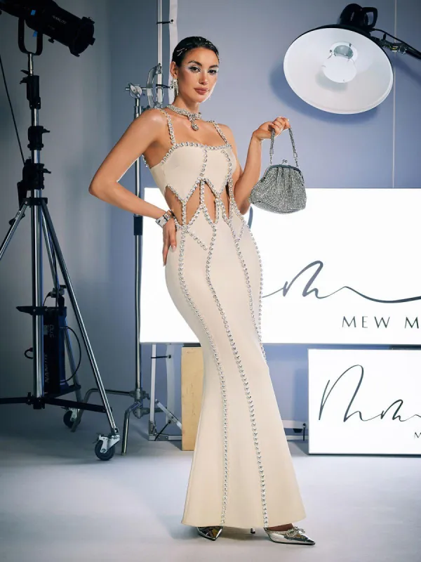 Dario Spaghetti Crystal Cutout Bandage Dress sold by Mew Mews