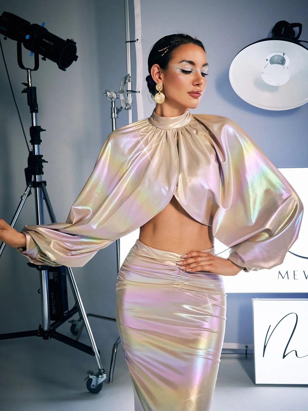 Aroha Long Sleeve Ruched Skirt Set sold by Mew Mews product image thumbnail 4