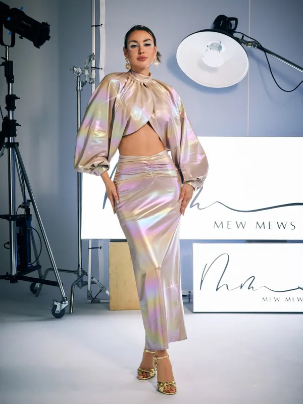 Aroha Long Sleeve Ruched Skirt Set sold by Mew Mews