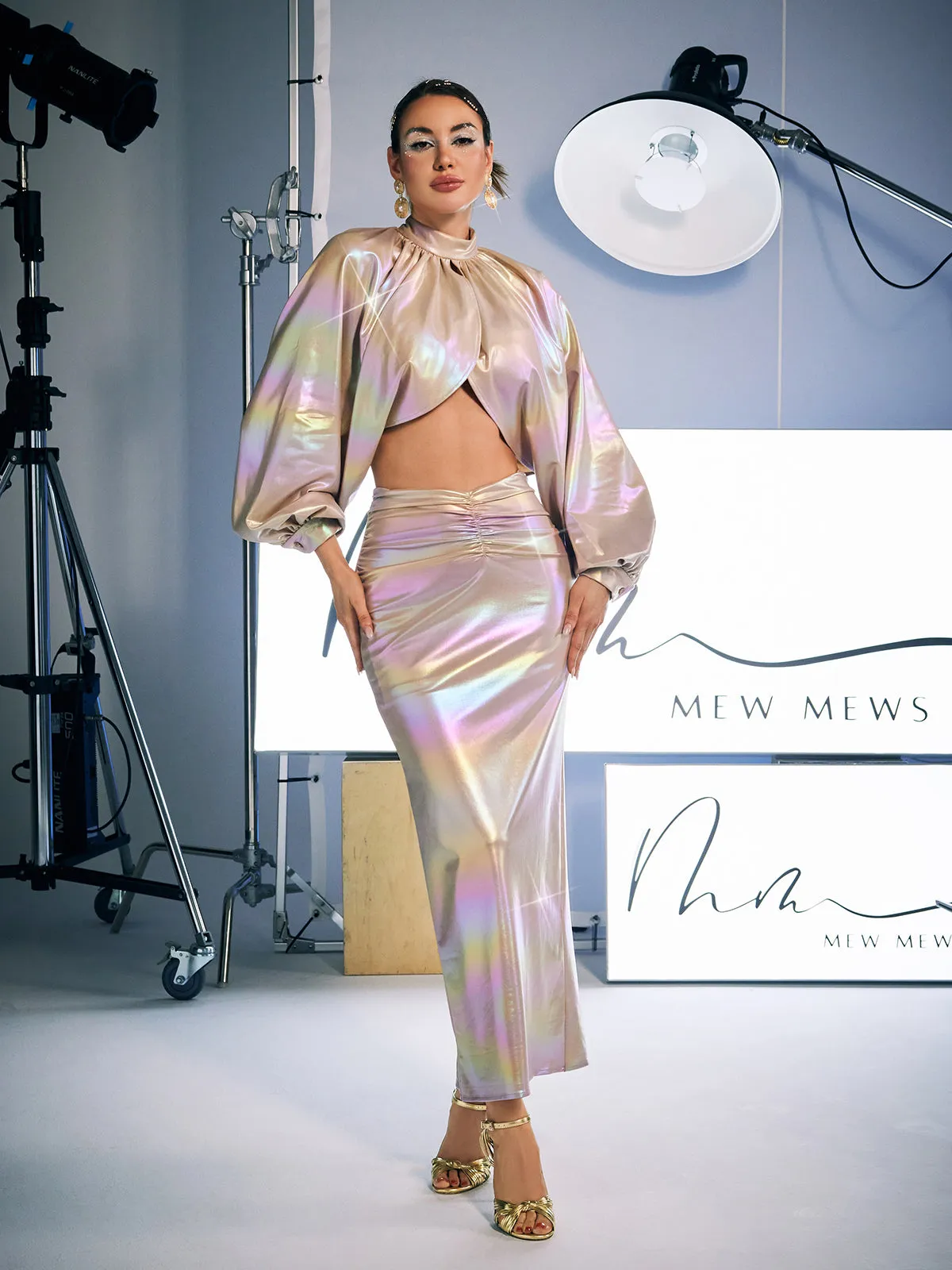 Aroha Long Sleeve Ruched Skirt Set sold by Mew Mews