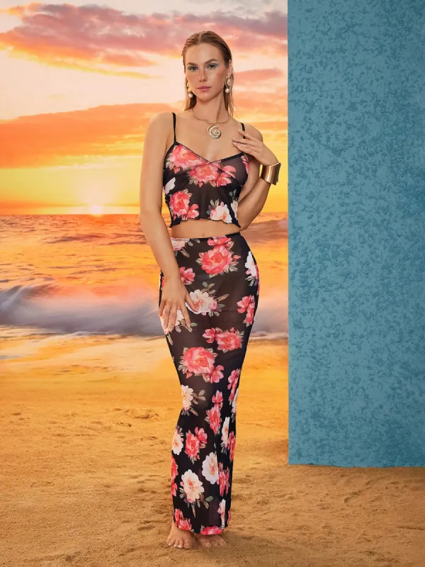 Brando Floral Printed Mesh Skirt Set sold by Mew Mews