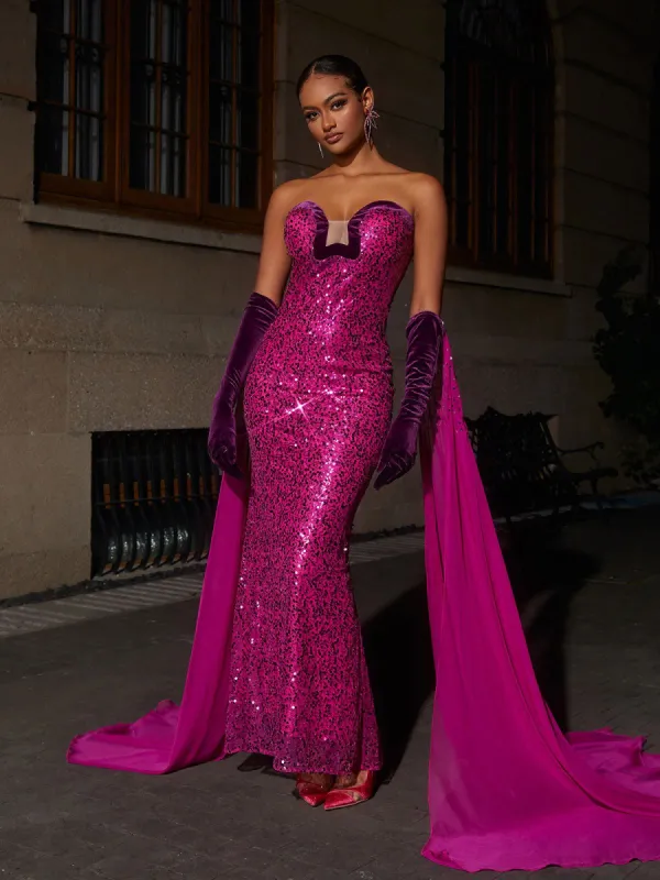 Anica Strapless Sequin Maxi Dress With Gloves sold by Mew Mews