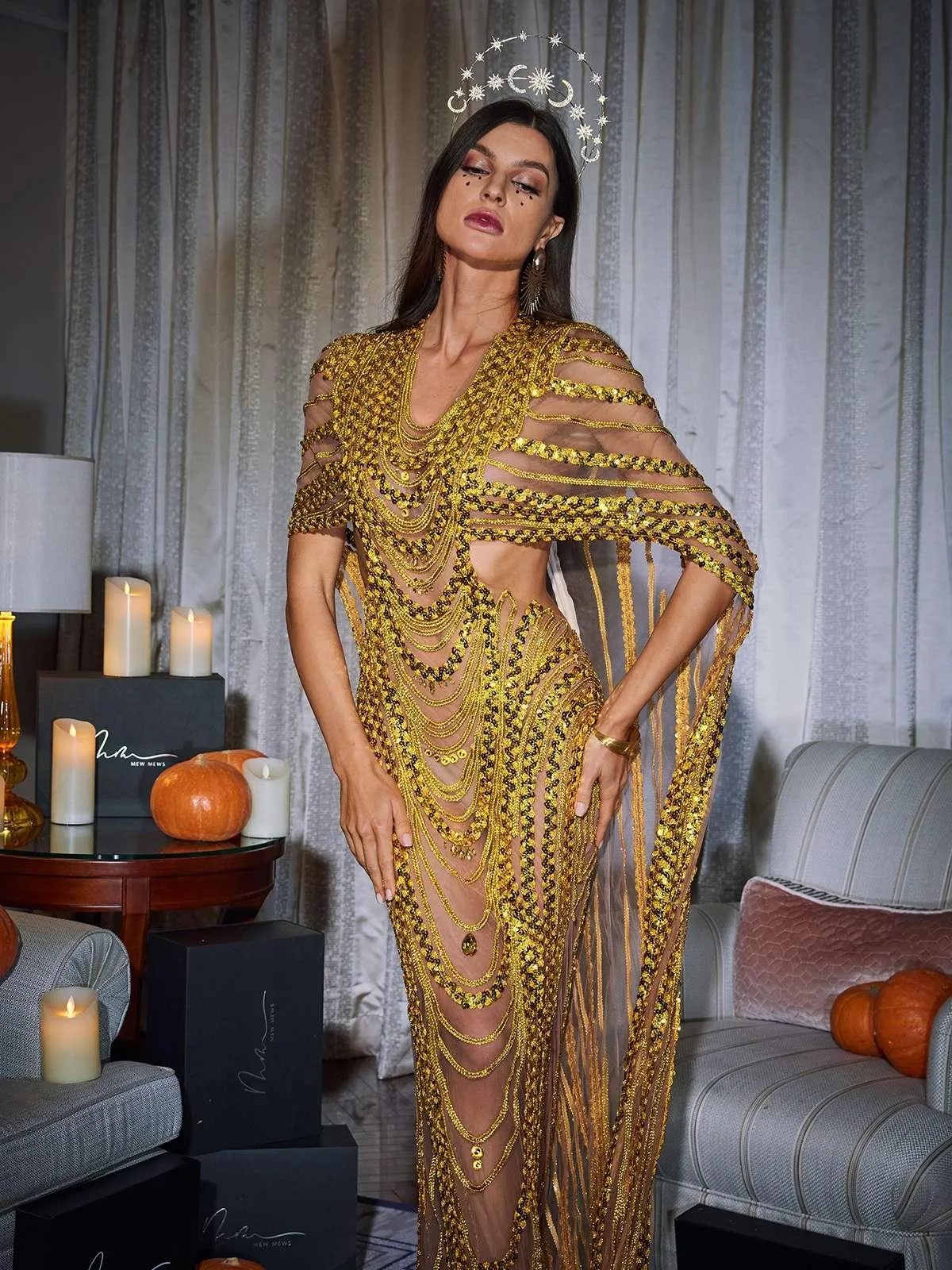 Chana Sequin Crystal Mesh Maxi Dress sold by Mew Mews product image thumbnail 2