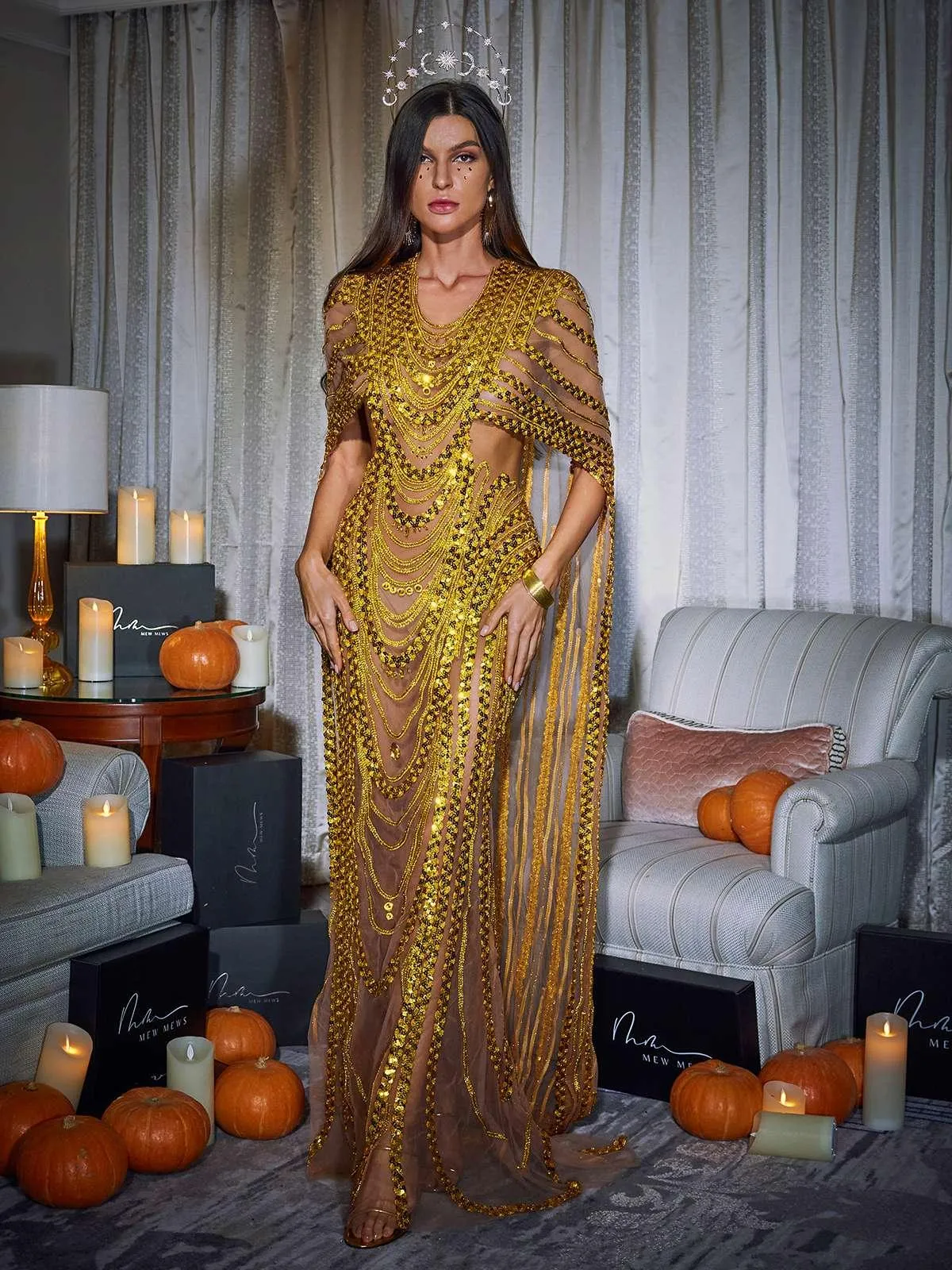 Chana Sequin Crystal Mesh Maxi Dress sold by Mew Mews product image thumbnail 3