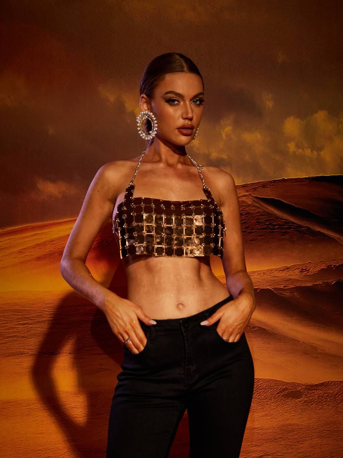 Aurora Halterneck Chainmail Top In Gold sold by Mew Mews product image thumbnail 2