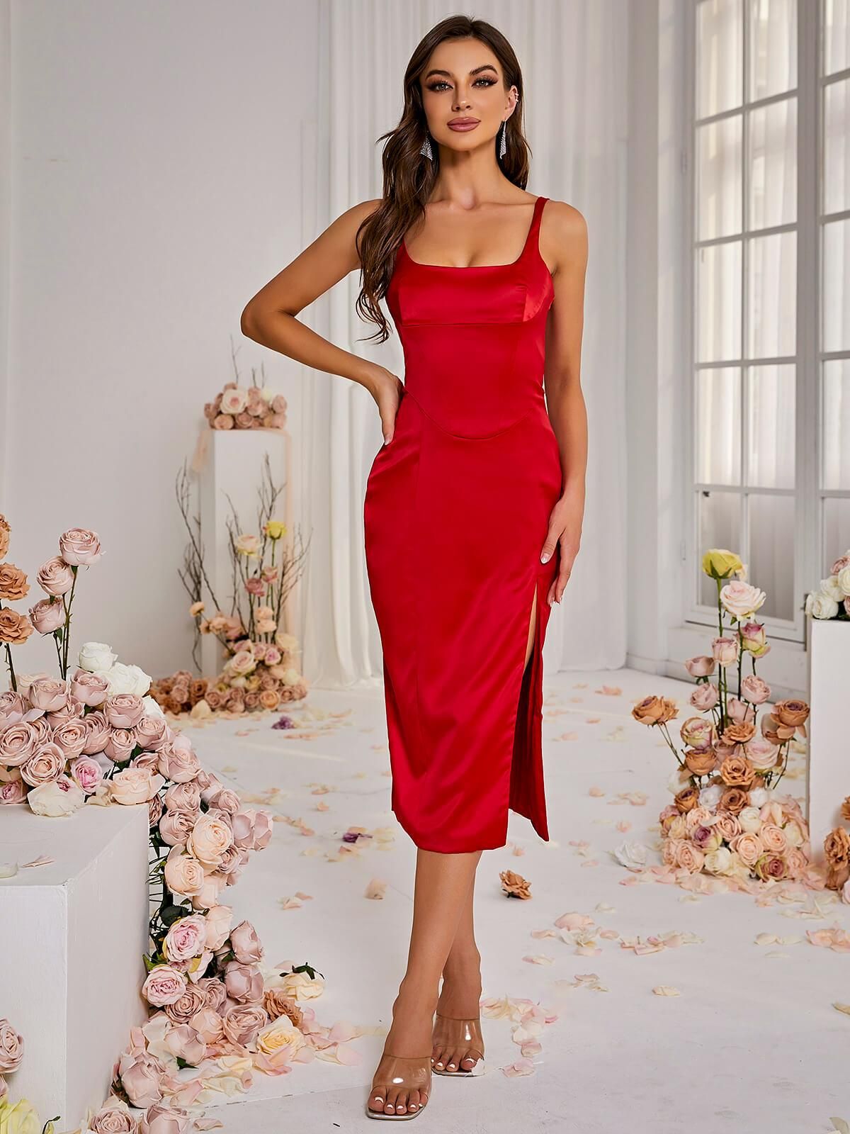 Annie Satin Midi Dress In Wine sold by Mew Mews product image thumbnail 2