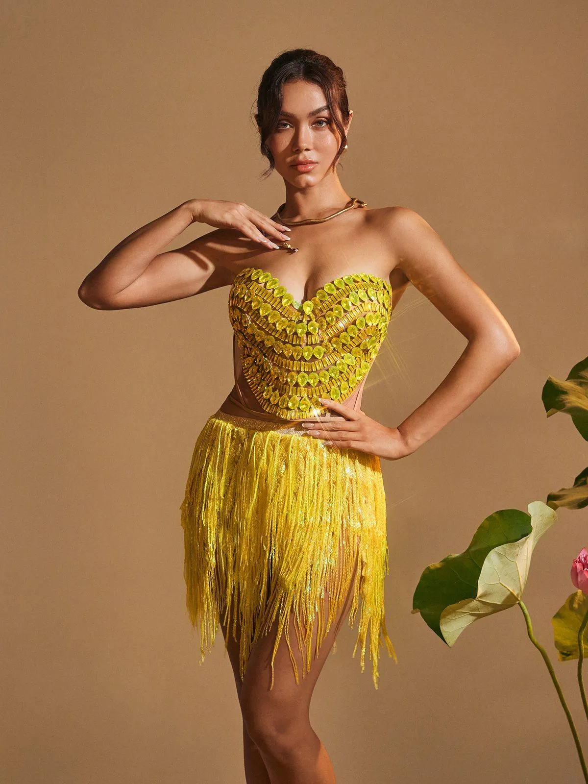 Yvaine Rhinestone Corset Glitter Fringe Skirt Set sold by Mew Mews product image thumbnail 2