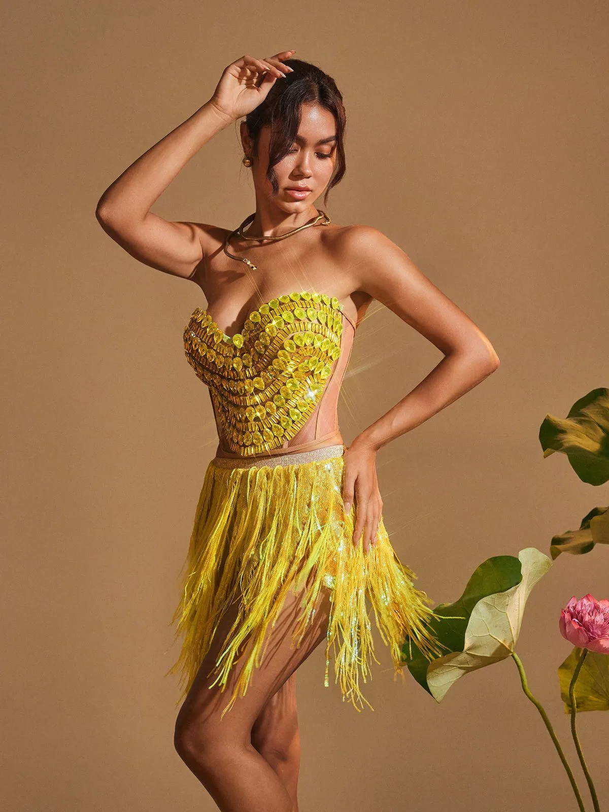 Yvaine Rhinestone Corset Glitter Fringe Skirt Set sold by Mew Mews product image thumbnail 3