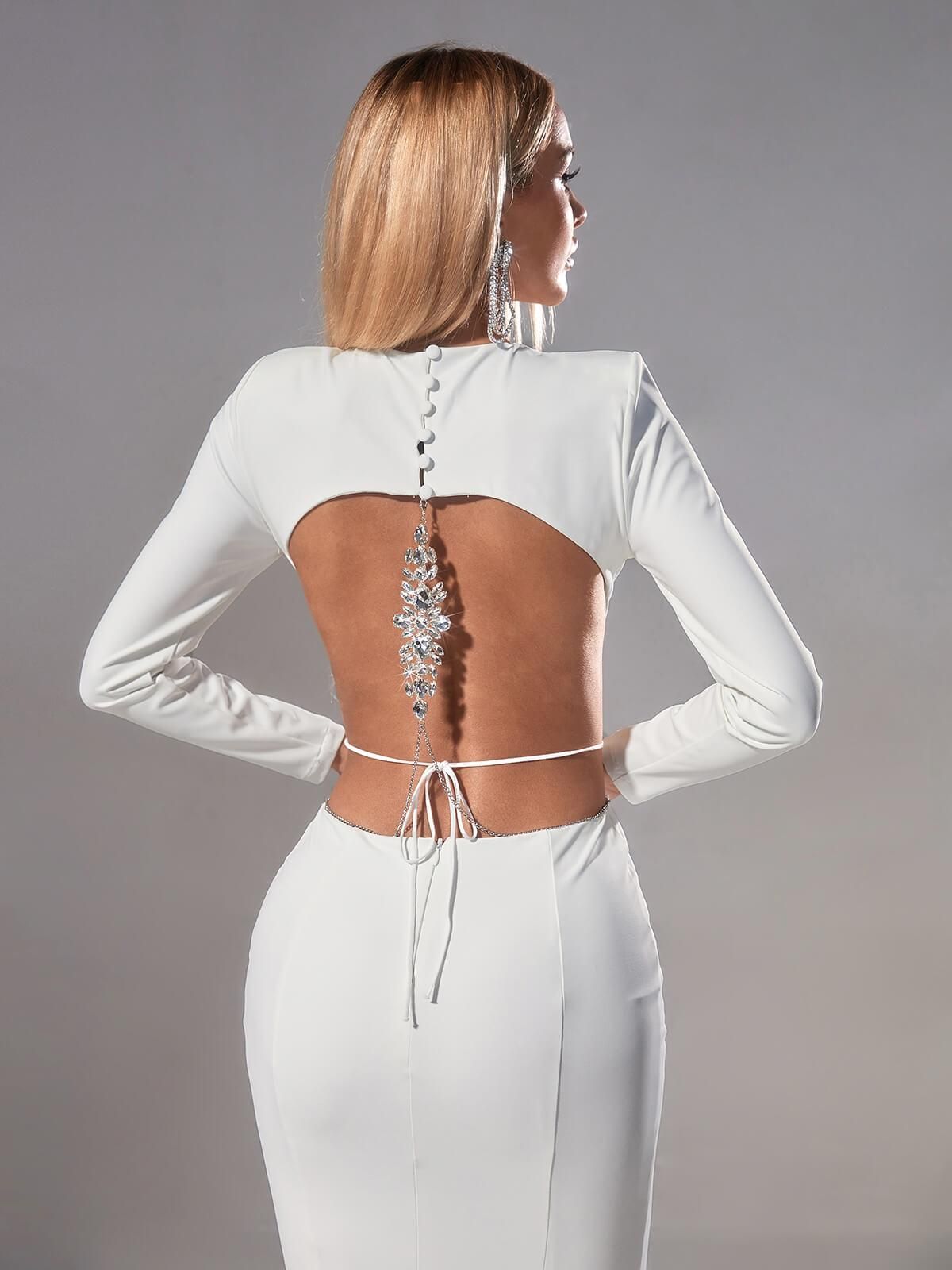 Elinor Backless Embellished Maxi Dress In White sold by Mew Mews product image thumbnail 6