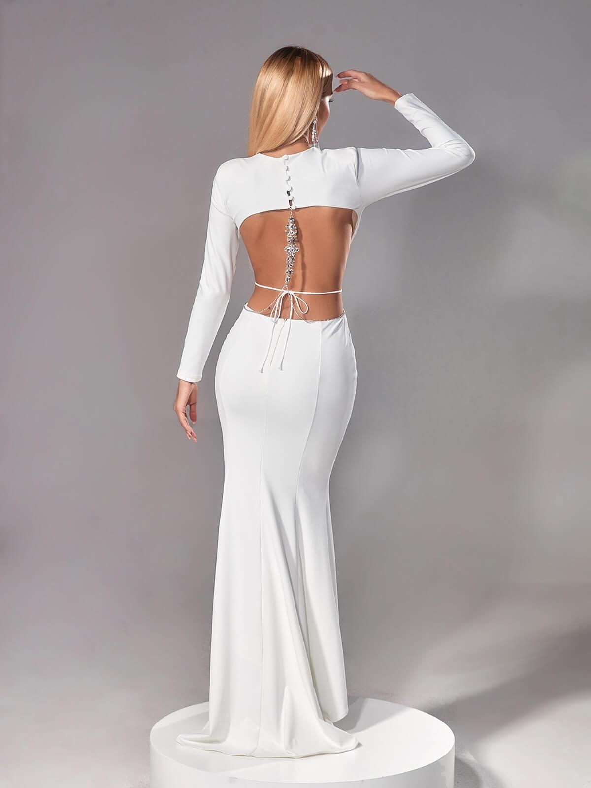 Elinor Backless Embellished Maxi Dress In White sold by Mew Mews