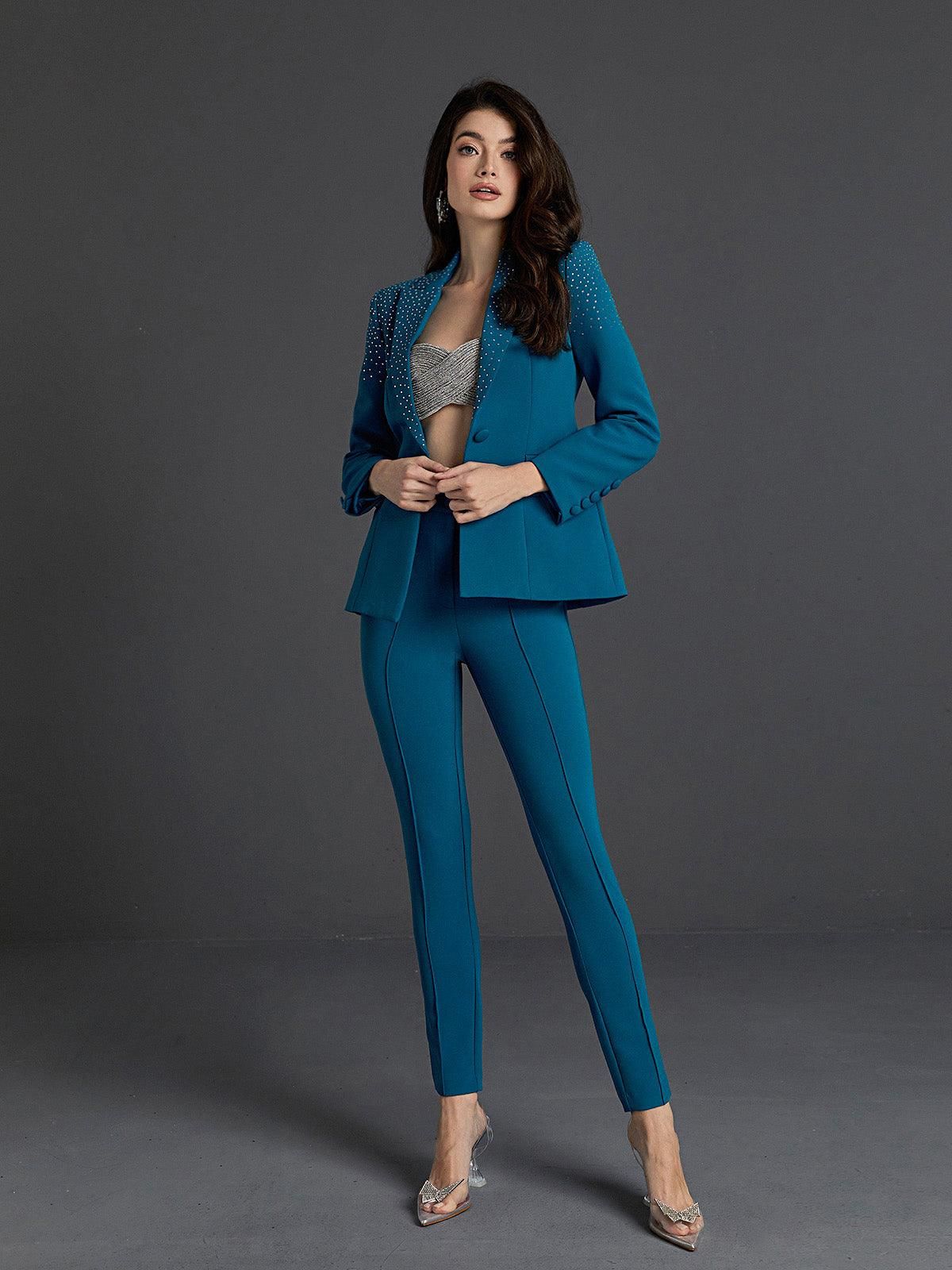 Ripley Rhinestone Blazer Set In Blue sold by Mew Mews