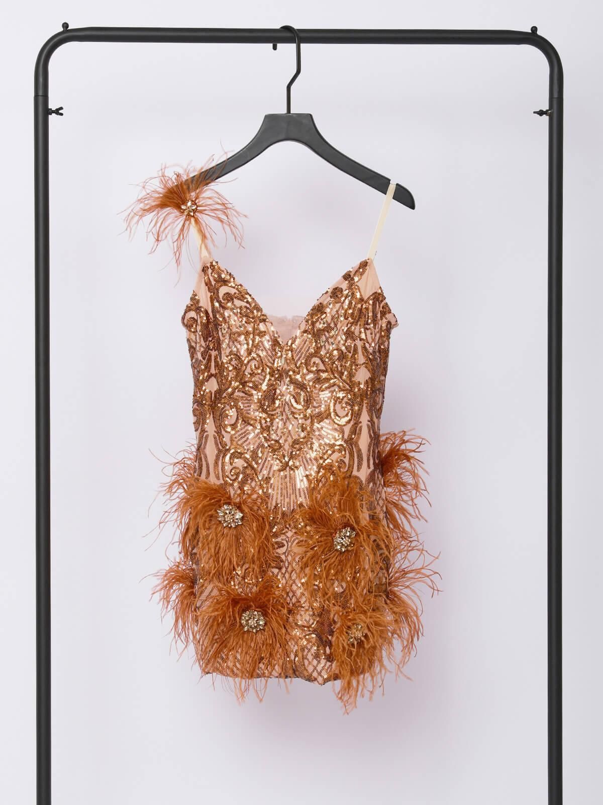 Keziah Mesh Sequin Feather Mini Dress sold by Mew Mews product image thumbnail 7