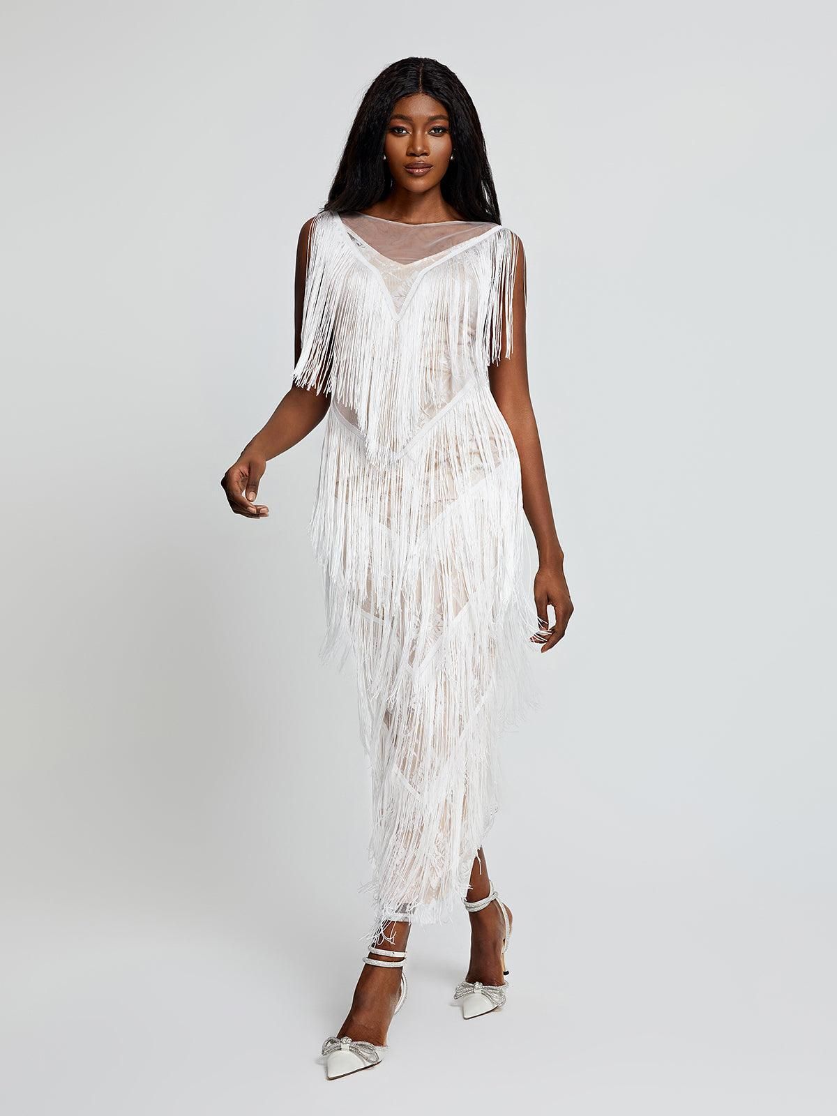 Behati V Neck Fringe Maxi Dress sold by Mew Mews product image thumbnail 5