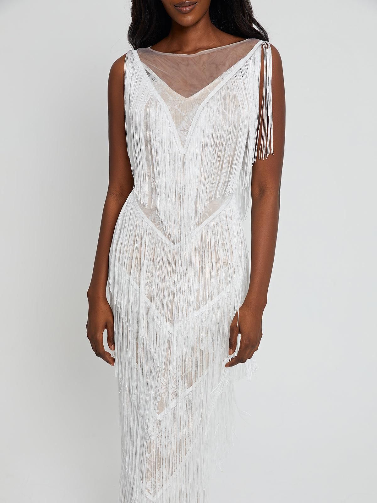 Behati V Neck Fringe Maxi Dress sold by Mew Mews product image thumbnail 4