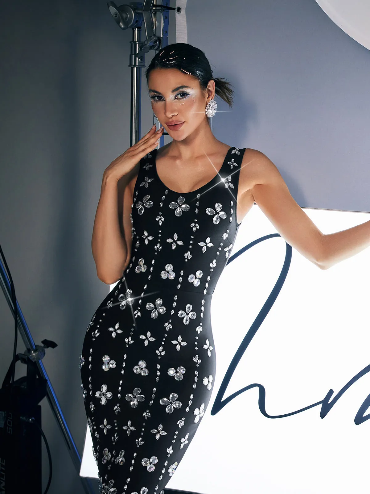 Ezrah Floral Rhinestone Bandage Dress sold by Mew Mews product image thumbnail 3