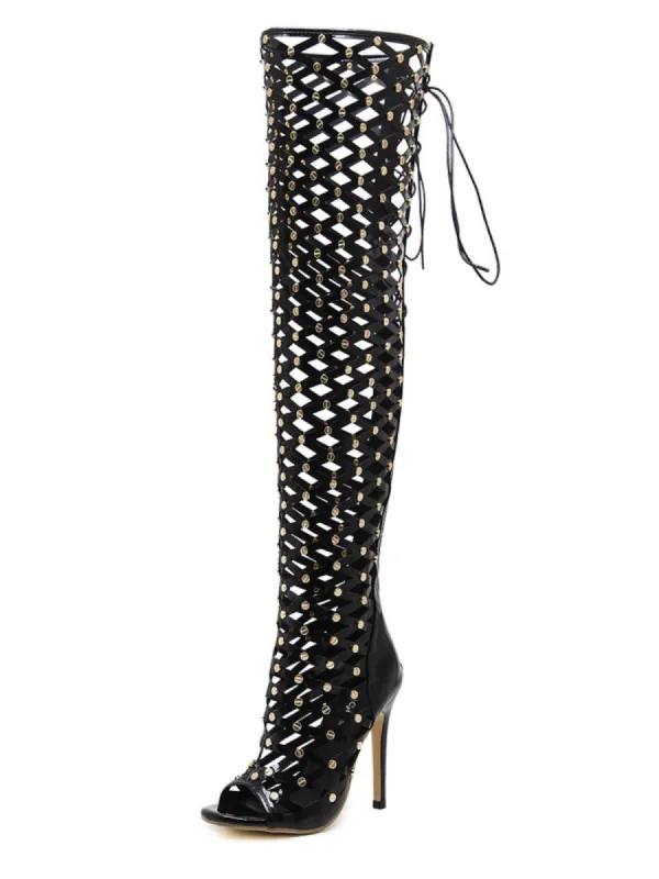 Maison Lace Up Net Hollow Boots sold by Mew Mews