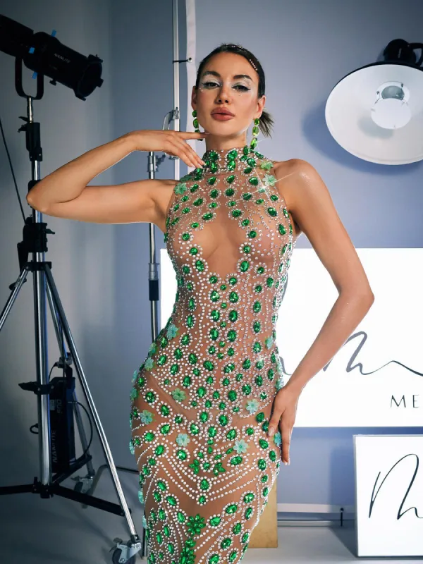 Ahava Rhinestone Embellished Maxi Dress sold by Mew Mews