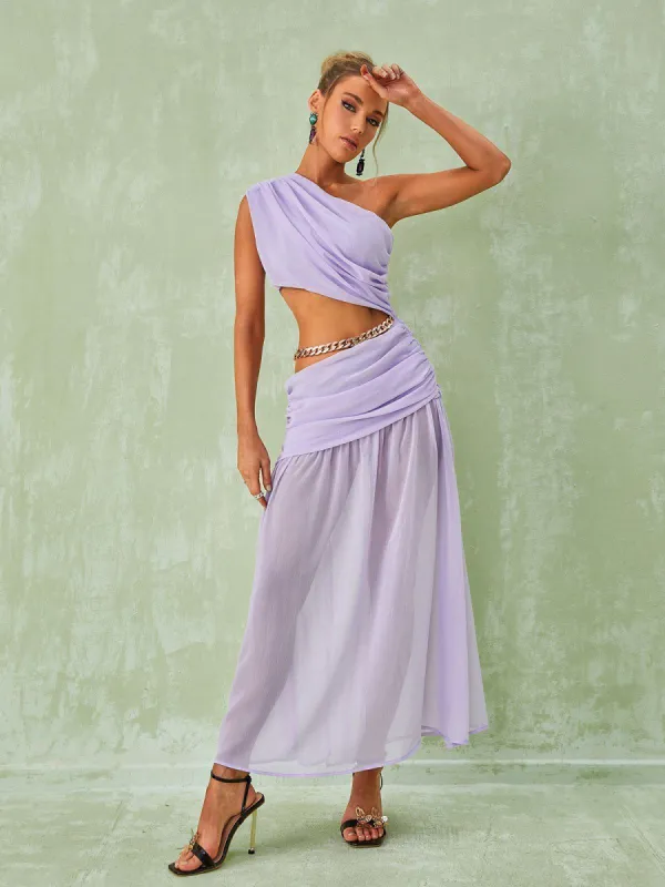 Psyche One Shoulder Chain Maxi Dress In Lavender sold by Mew Mews