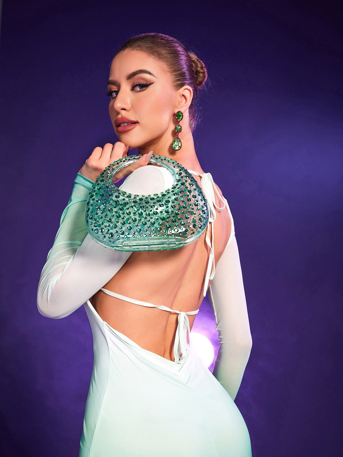 Sian Lace Up Gradient Midi Dress In Green sold by Mew Mews product image thumbnail 5