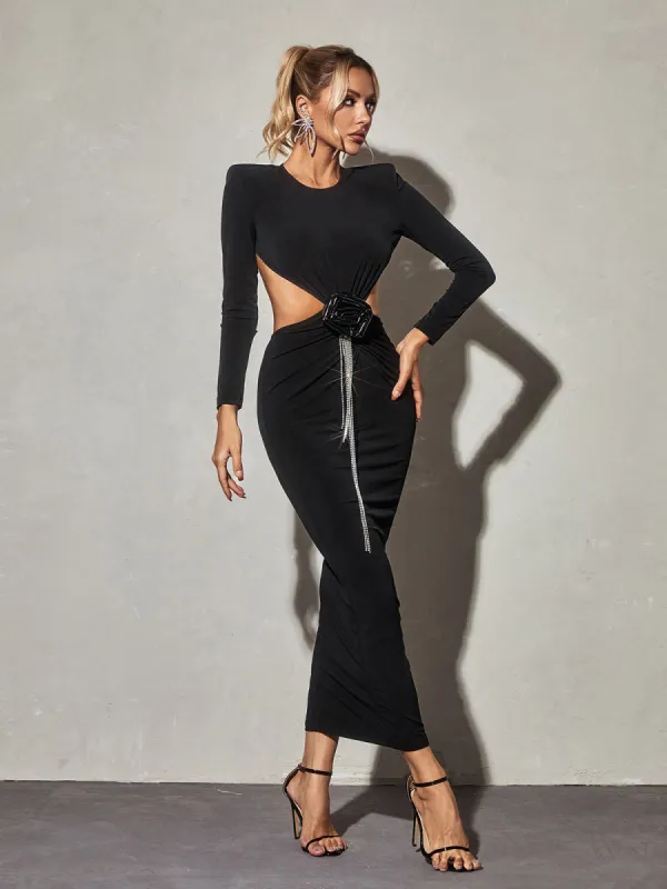 Chandani Long Sleeve Flower Fringe Midi Dress sold by Mew Mews