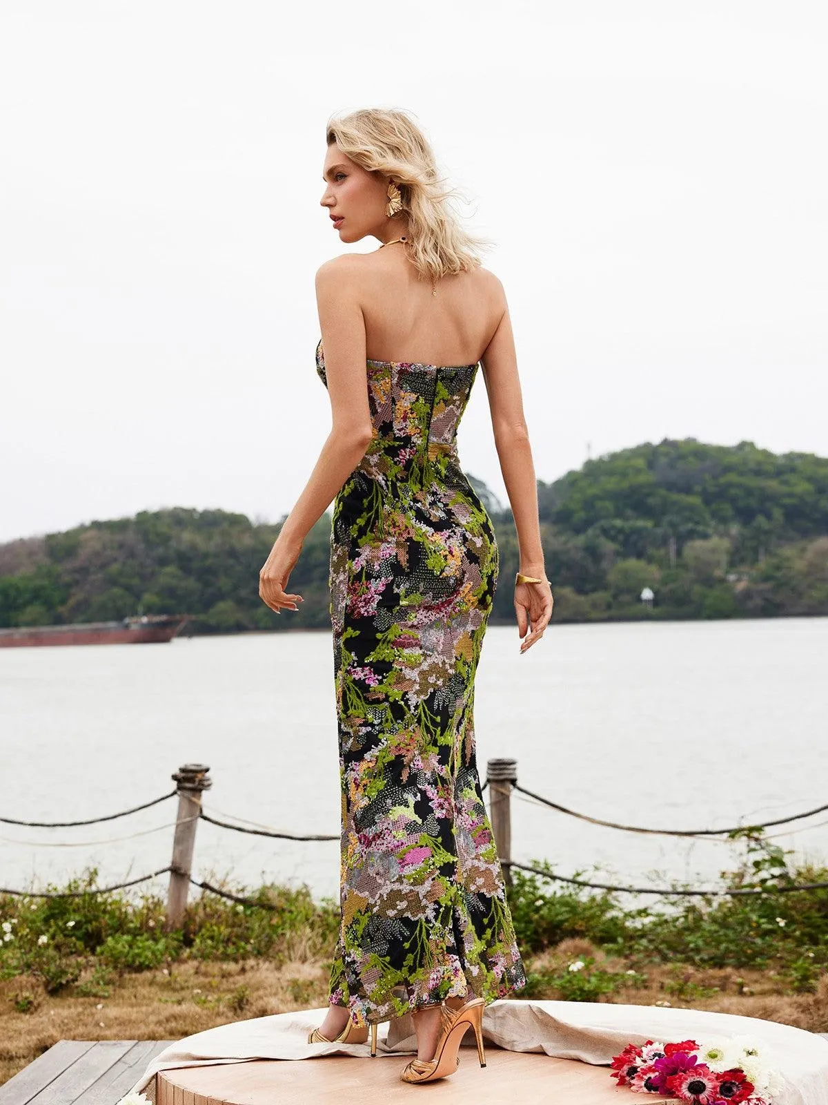 Asa Strapless Floral Sequin Maxi Dress sold by Mew Mews product image thumbnail 5