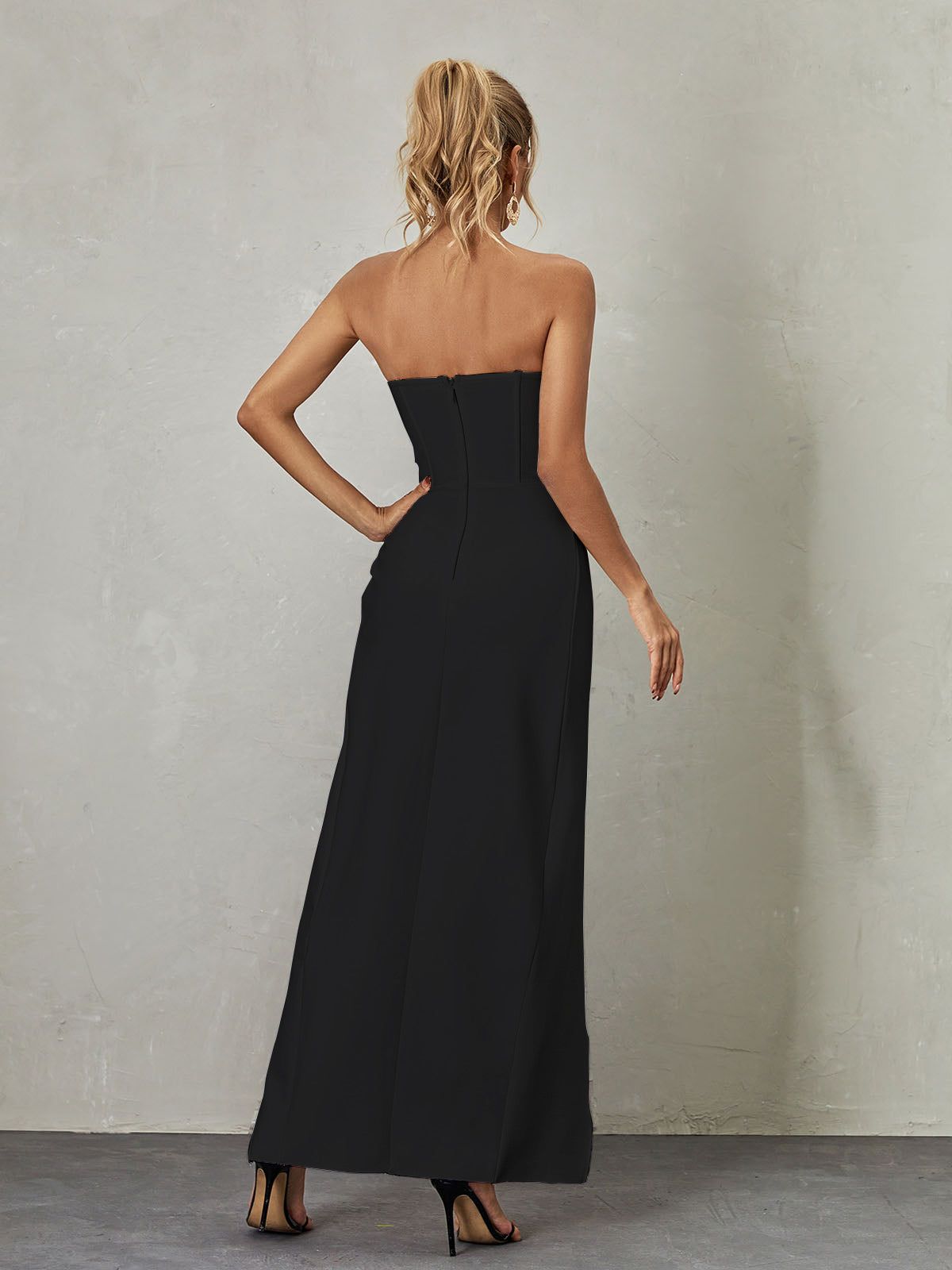 Nissa Strapless Flower Split Bandage Dress In Black sold by Mew Mews product image thumbnail 5