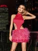 Mungo Halterneck Cutout Feather Mini Dress sold by Mew Mews