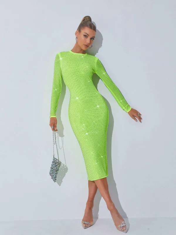 Neriah Crystal Embellished Midi Dress In Green sold by Mew Mews