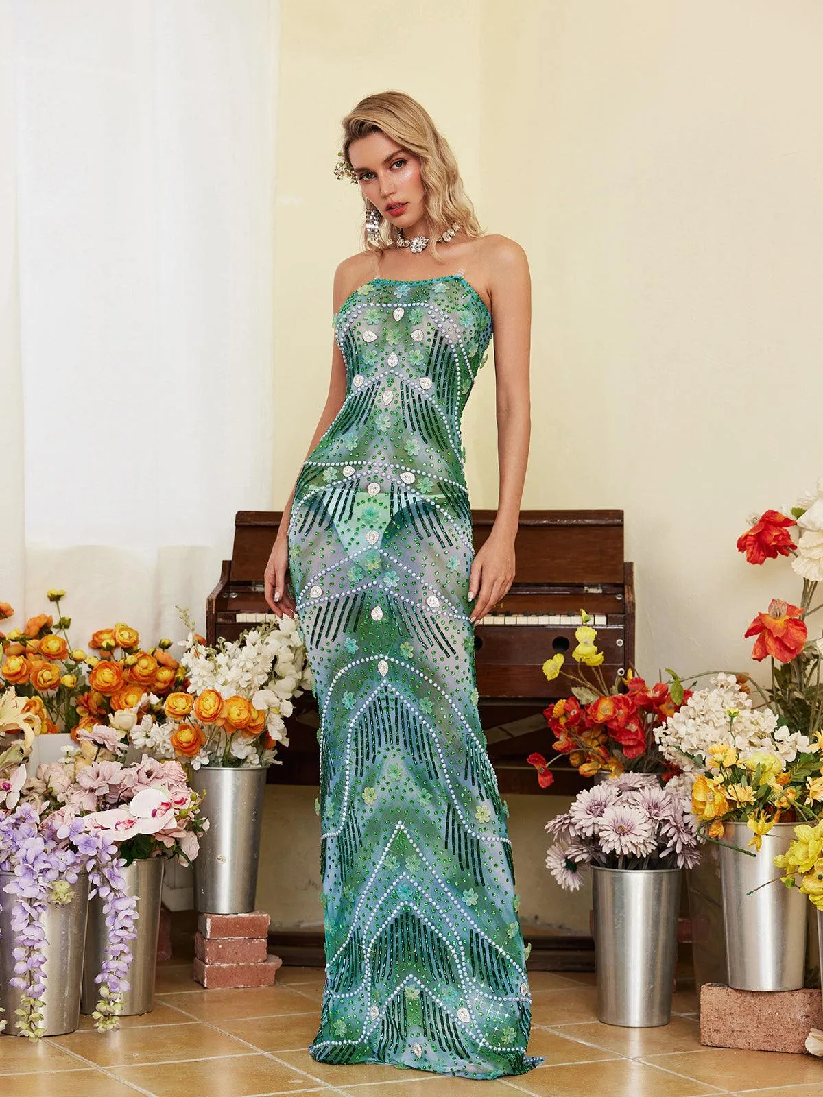 Ennis Strapless Flower Embellished Maxi Dress sold by Mew Mews product image thumbnail 3