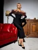 Blanche Off Shoulder Feather Trimmed Midi Dress In Black sold by Mew Mews