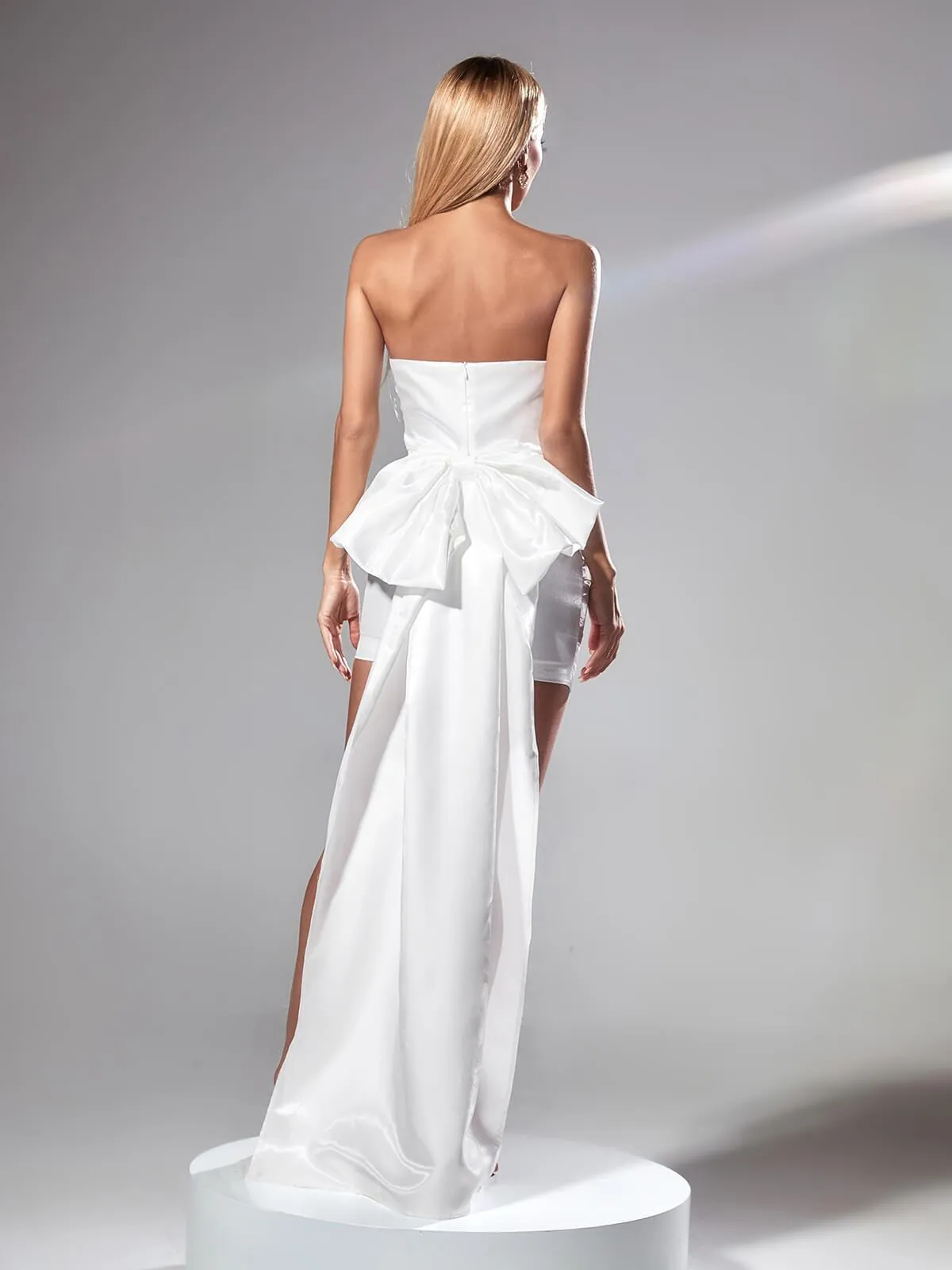 Siobhan Strapless Bow Ruched Mini Dress In White sold by Mew Mews product image thumbnail 3