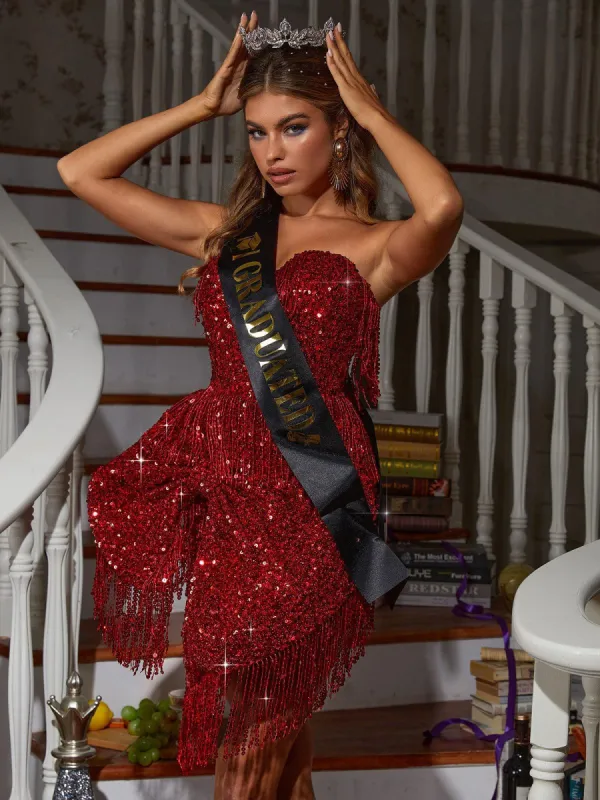 Sophie Strapless Bow Sequin Mini Dress sold by Mew Mews