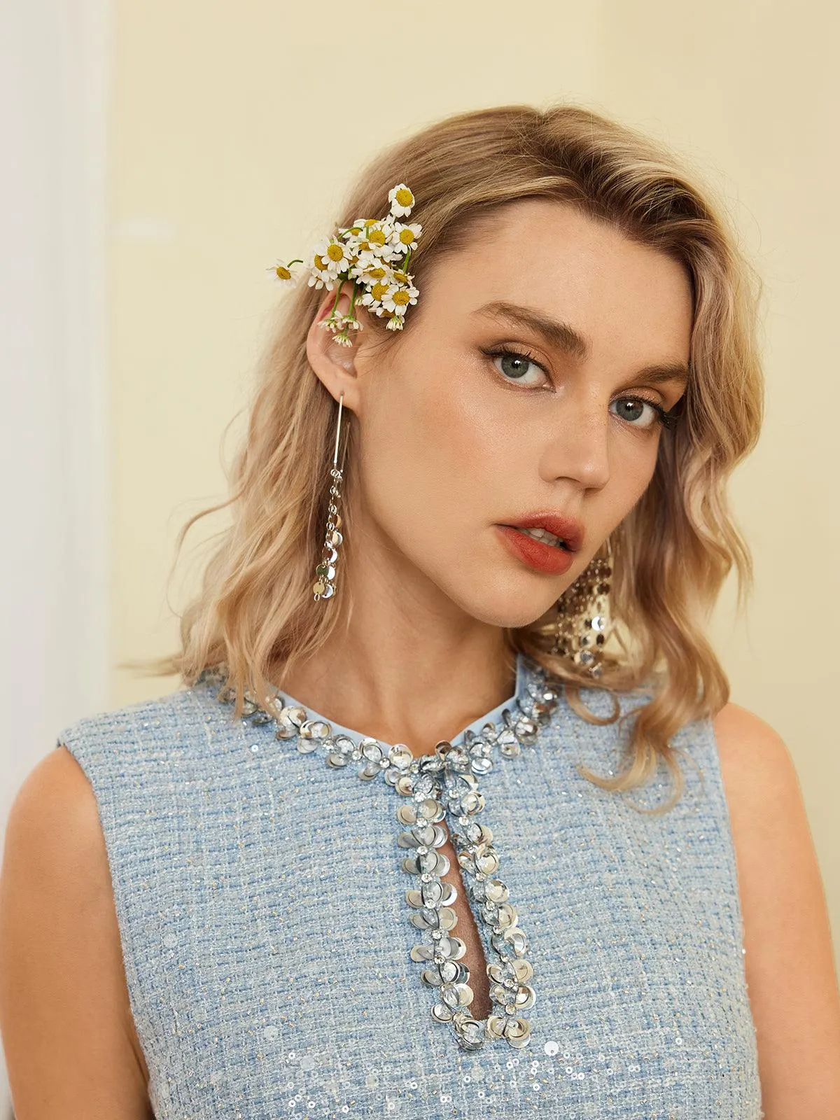 Van Sequin Fringe Triangle Earrings sold by Mew Mews product image thumbnail 2