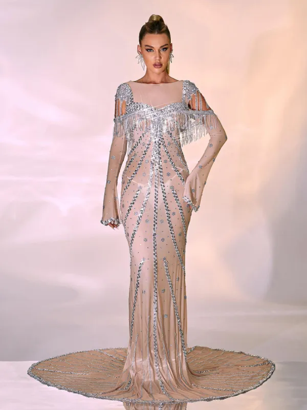 Reagan Long Sleeve Sequin Mesh Maxi Dress made by Mew Mews
