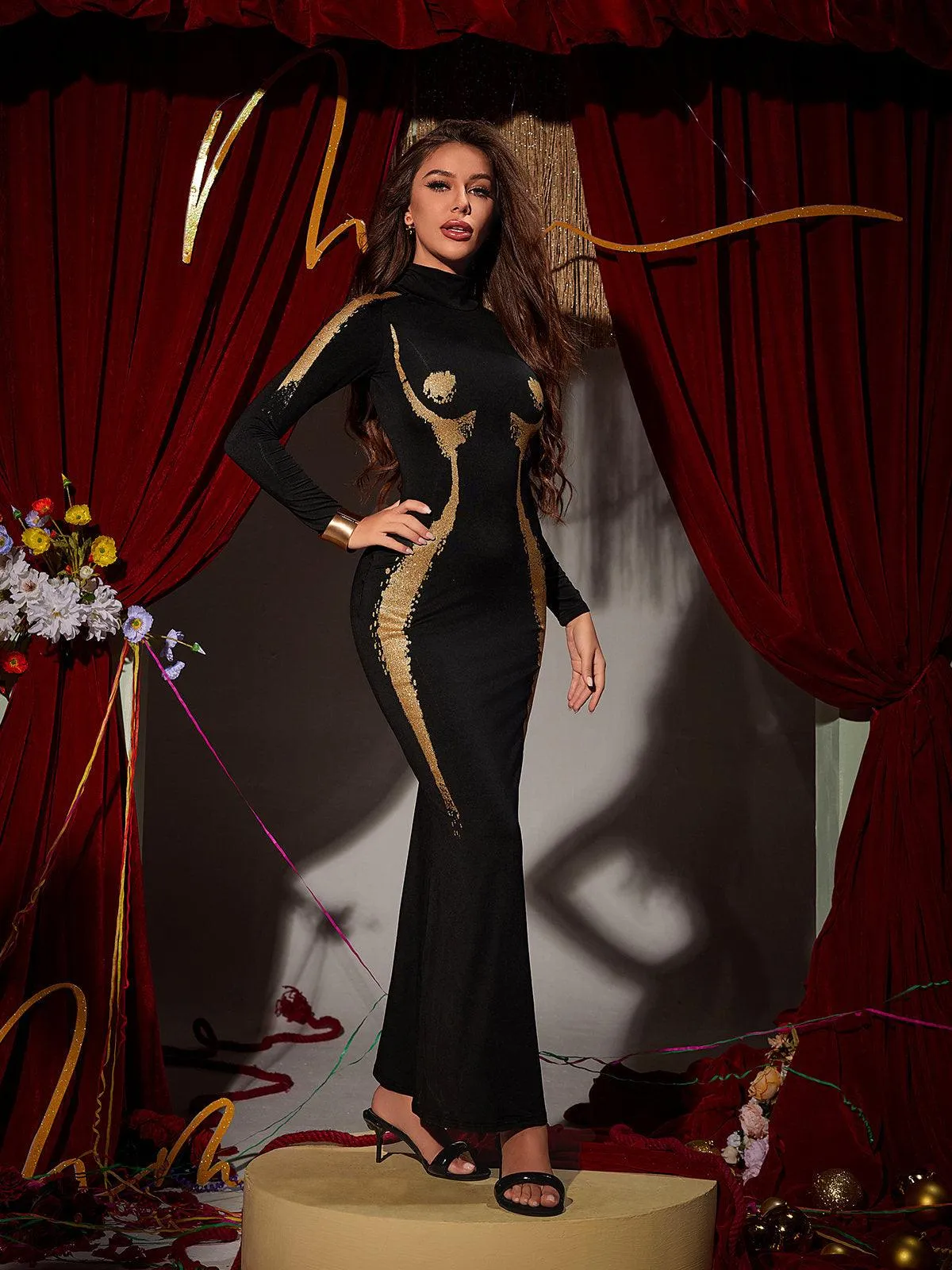 Lidal Long Sleeve Body Printed Maxi Dress sold by Mew Mews product image thumbnail 3