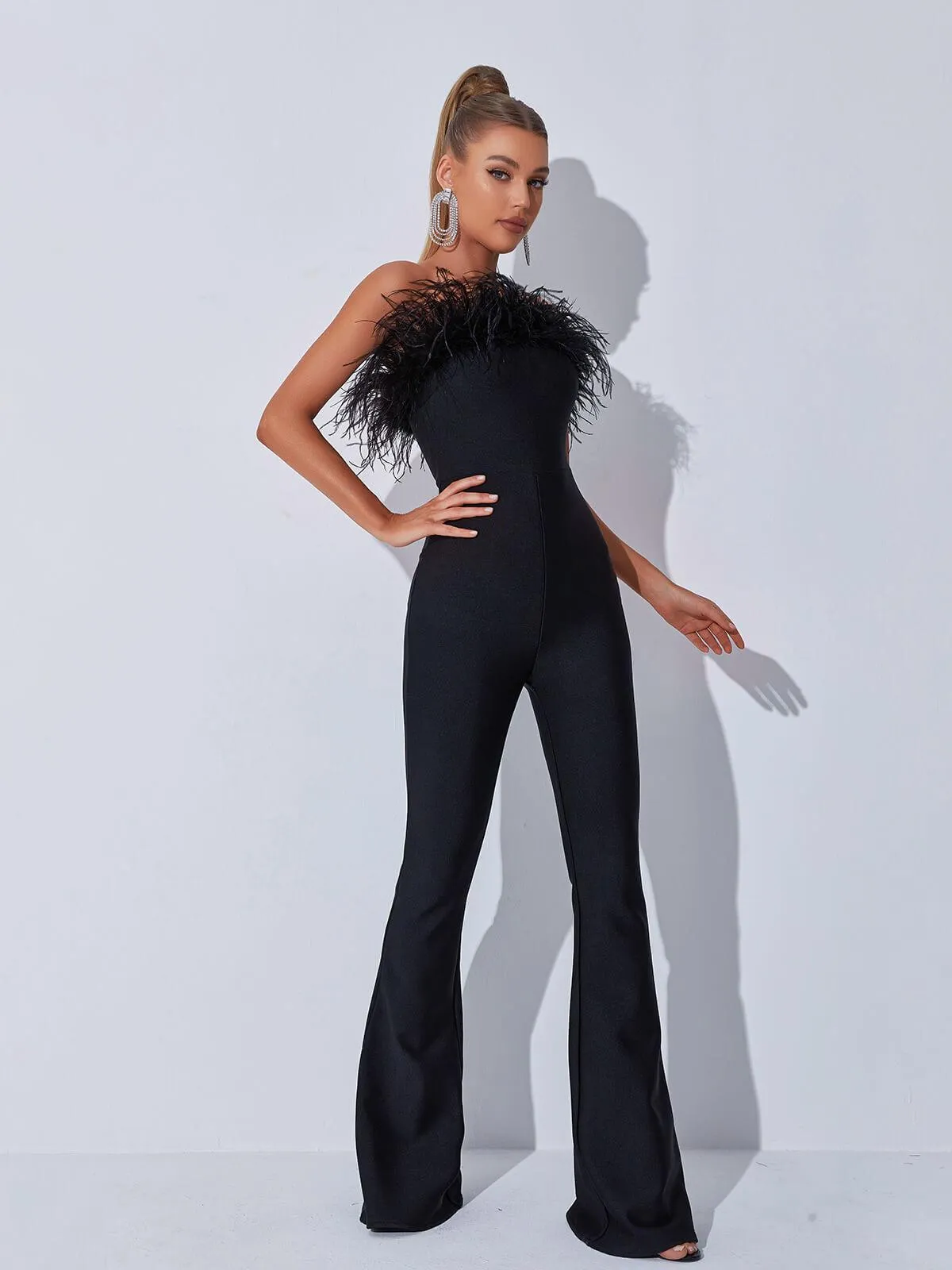 Padma Bandeau Feather Bandage Jumpsuit In Black sold by Mew Mews product image thumbnail 5