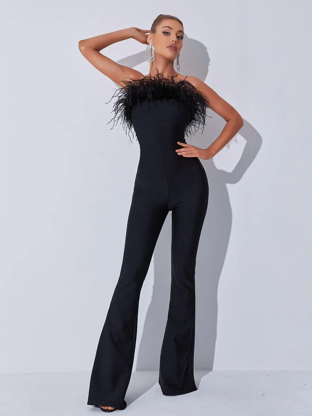 Padma Bandeau Feather Bandage Jumpsuit In Black sold by Mew Mews product image thumbnail 4