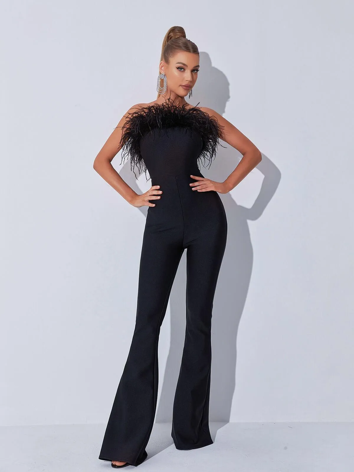 Padma Bandeau Feather Bandage Jumpsuit In Black sold by Mew Mews product image thumbnail 3