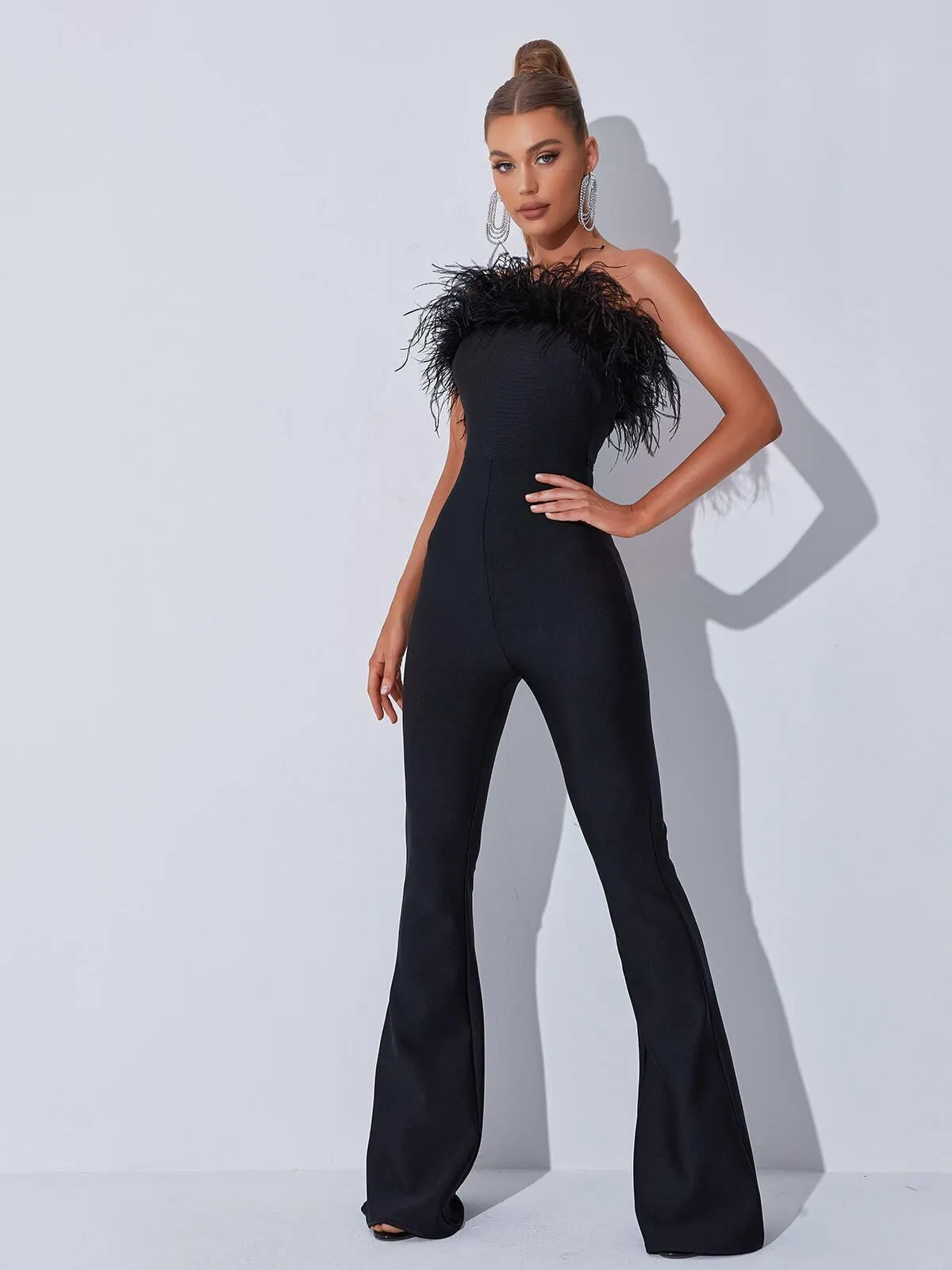 Padma Bandeau Feather Bandage Jumpsuit In Black sold by Mew Mews product image thumbnail 2