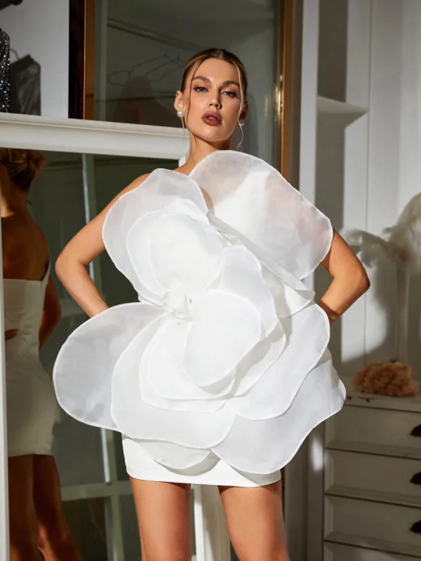 Gannon One Shoulder Flower Mini Dress sold by Mew Mews