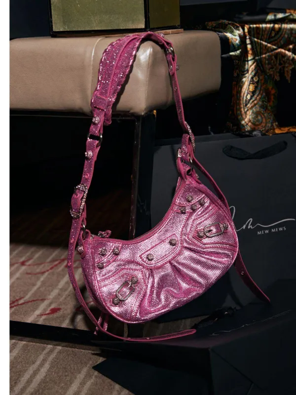 Misty Rhinestone Shoulder Bag In Hot Pink sold by Mew Mews
